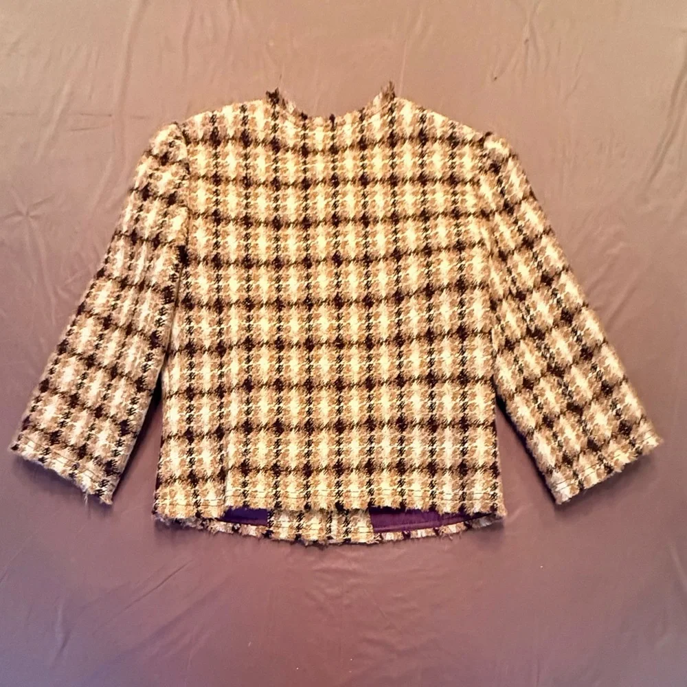 Trina Turk Gold Metallic Tweed 3/4 Sleeve Jacket w/ Gold Hardware Size 8/M $398 - Picture 9 of 10